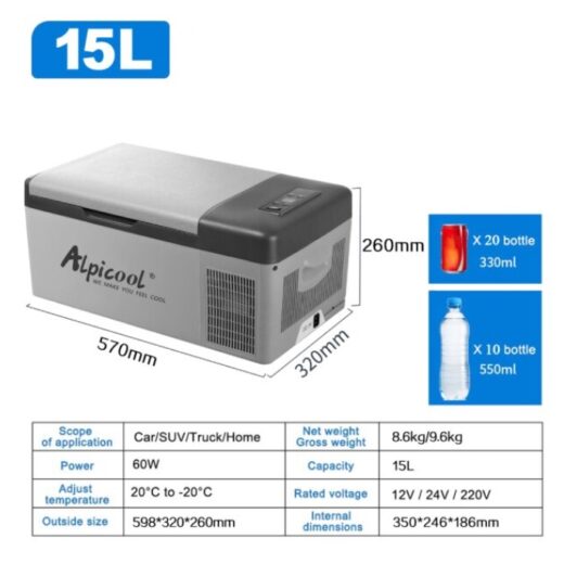 Kulkas Portable Alpicool C15 15L Freezer Mobil Campervan Motorhome  Ice Tiger Car Refrigerator Compressor Refrigeneration Car Home Dual Use - Image 6