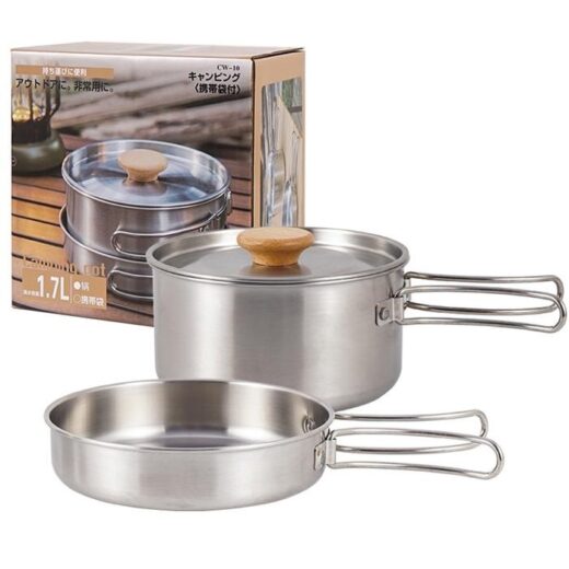 2Pcs Panci Portable 304 Stainless Steel Nesting Hiking Camping Outdoor Masak Cooking - Image 5