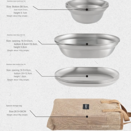 Set Piring Makan Camping 304 Stainless Steel CLS Nesting Outdoor Alat Makan Mendaki Hiking - Image 2