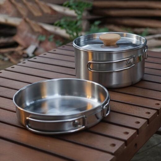 2Pcs Panci Portable 304 Stainless Steel Nesting Hiking Camping Outdoor Masak Cooking - Image 4