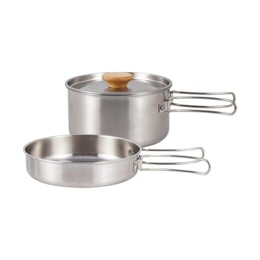 2Pcs Panci Portable 304 Stainless Steel Nesting Hiking Camping Outdoor Masak Cooking