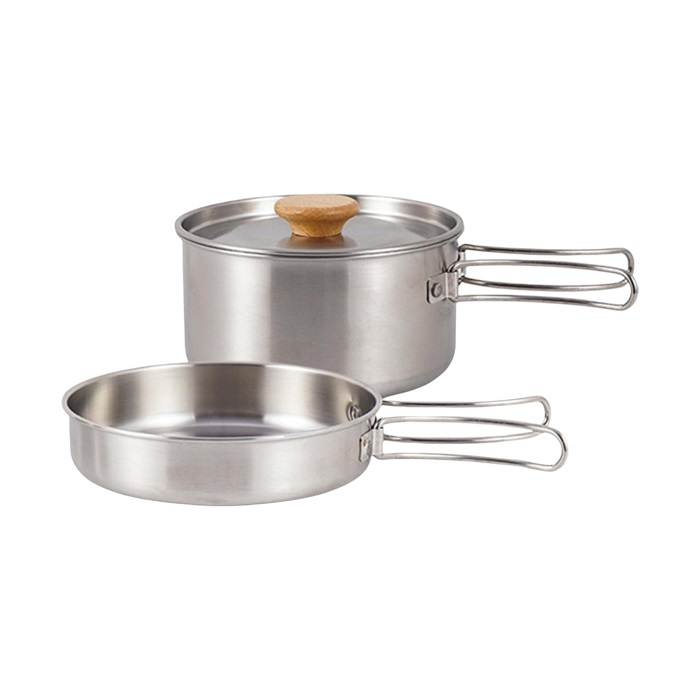 2Pcs Panci Portable 304 Stainless Steel Nesting Hiking Camping Outdoor Masak Cooking