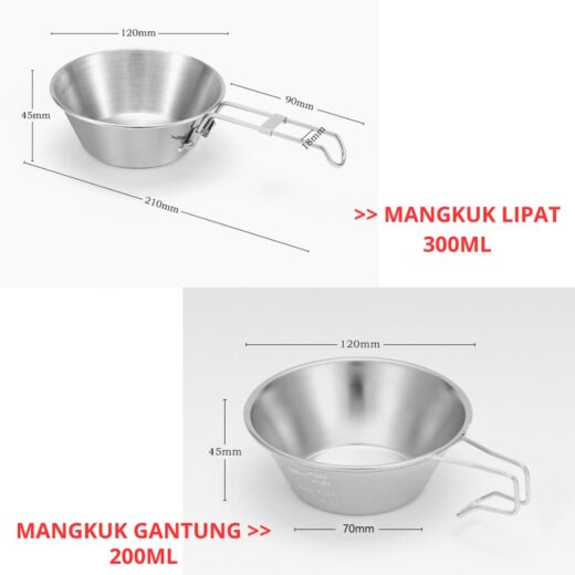 Mangkuk Lipat Gantung Bowl Cup Portable Nesting Stainless Steel Camping Hiking Mangkuk Panci Mendaki - Image 6