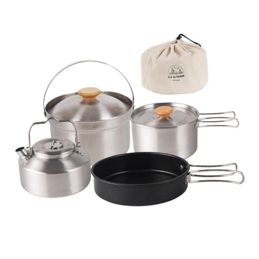 4Pcs Set Alat Masak Stainlees Steel Nesting Camping Hiking Outdoor - Image 2