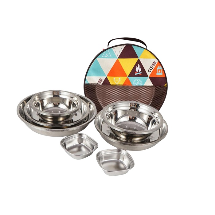Set Piring Makan Camping 17Pcs 22Pcs Stainless Steel Nesting Outdoor Mendaki