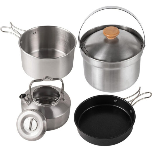 4Pcs Set Alat Masak Stainlees Steel Nesting Camping Hiking Outdoor - Image 5