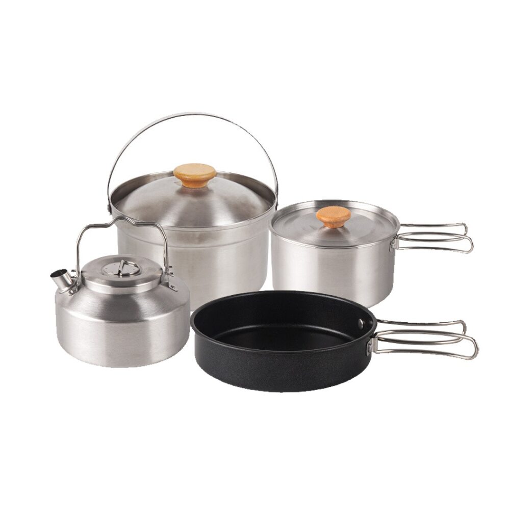 4Pcs Set Alat Masak Stainlees Steel Nesting Camping Hiking Outdoor