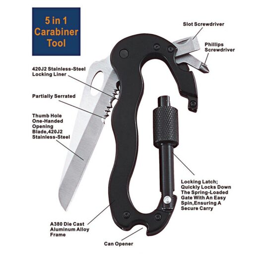 Carabiner Pisau Multifungsi ISE MOUNT Knife Lipat 5 in 1 Camping Outdoor Mendaki Kemah - Image 2