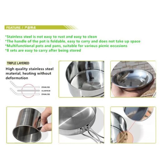 Mangkok Set 8 Pcs Stainless Steel Cup Bowl Nesting Portable Camping Hiking Kemah Mendaki - Image 3