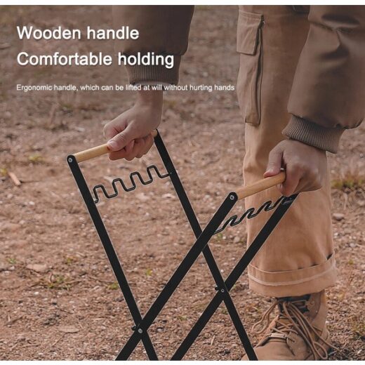 Rak Sampah Lipat Gagang Kayu ISE MOUNT Portable Folding BBQ Garbage Trash Rack Camping - Image 5