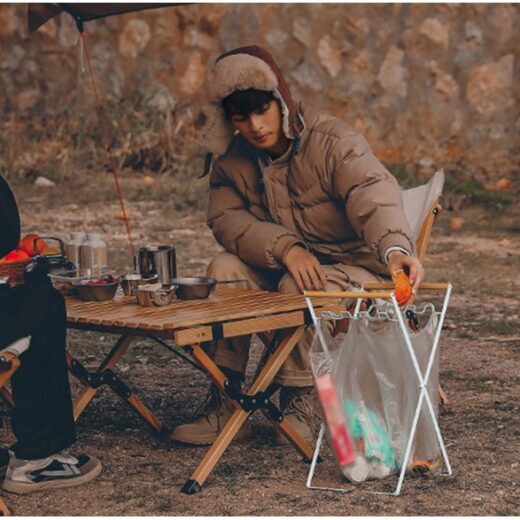 Rak Sampah Lipat Gagang Kayu ISE MOUNT Portable Folding BBQ Garbage Trash Rack Camping - Image 6