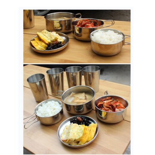 Mangkok Set 8 Pcs Stainless Steel Cup Bowl Nesting Portable Camping Hiking Kemah Mendaki - Image 7