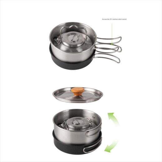 3Pcs Set Alat Masak Stainlees Steel Panci Teflon Kettle Nesting Camping Hiking Outdoor Mendaki - Image 2
