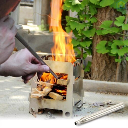 Alat Pembuat Api Unggun Arang Camping Stainless Steel Outdoor Pipa Peniup Api - Image 2