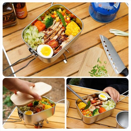 Kotak Makan Stainless Steel Lunch Box Portable Nesting Outdoor Talenan Panci Camping Picnic Hiking Mendaki - Image 5