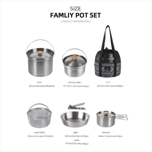 5Pcs Set Alat Masak Stainlees Steel NOBANA Nesting Camping Hiking Panci Kettle Kemah Outdoor - Image 5