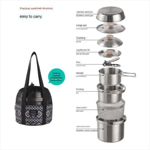 5Pcs Set Alat Masak Stainlees Steel NOBANA Nesting Camping Hiking Panci Kettle Kemah Outdoor - Image 4