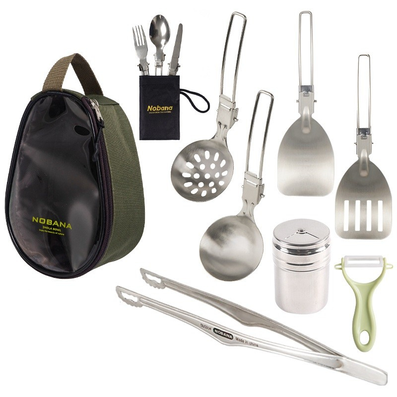Peralatan Masak Set 9pcs Cookware Camping Piknik Kitchenware Outdoor Alat Masak Piknik